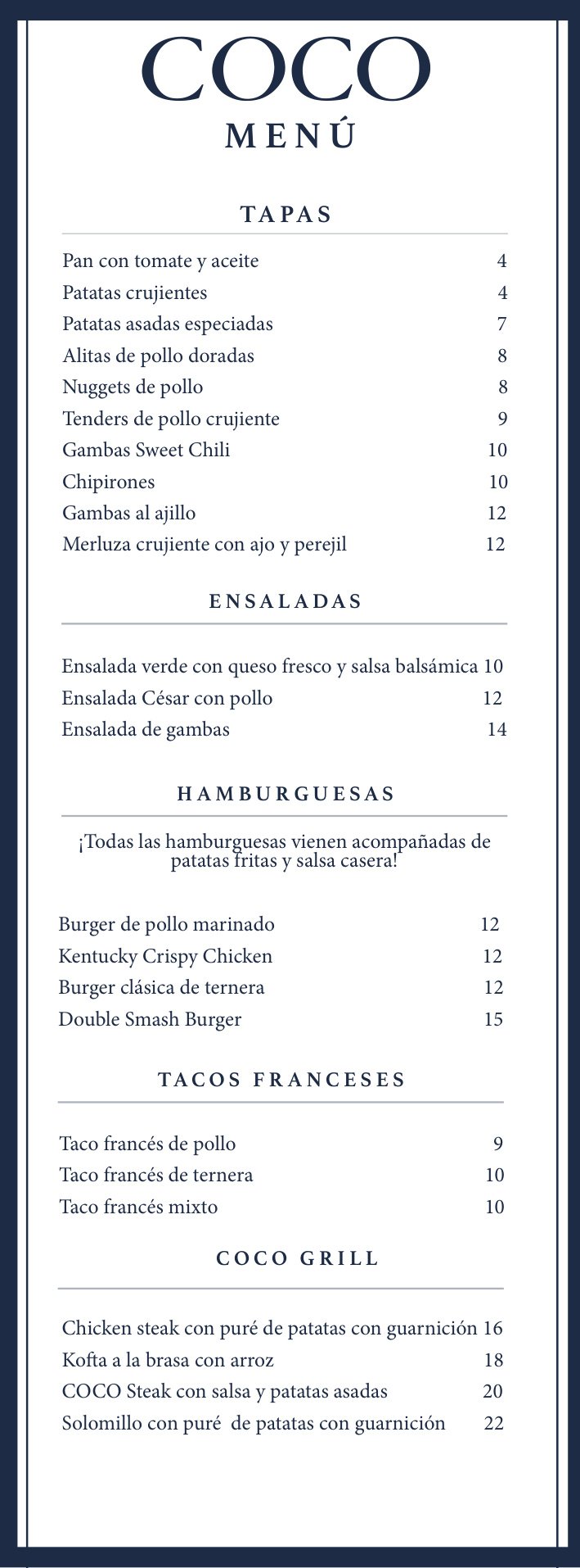 COCO Menu Page 1